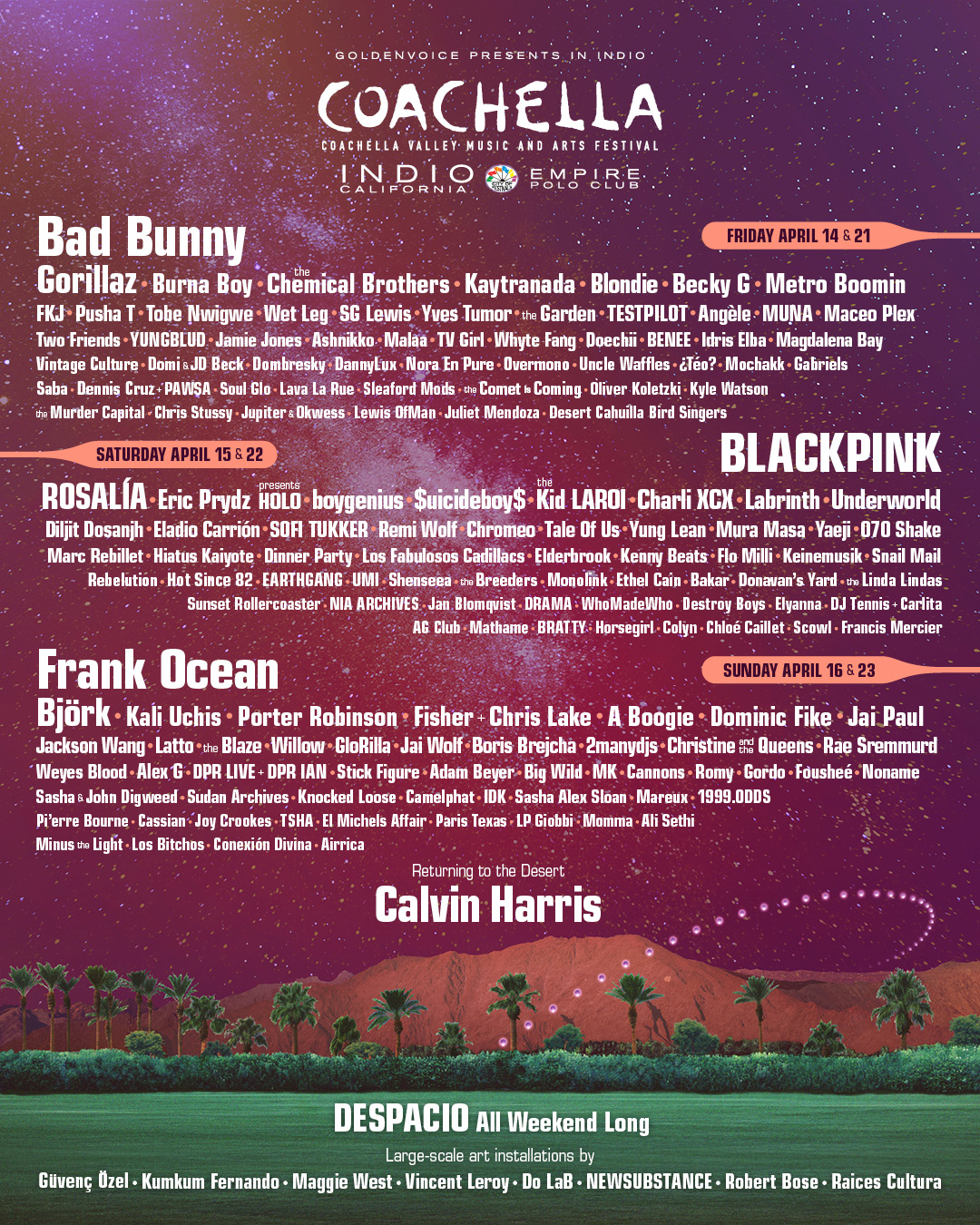 Coachella announces 2023 festival lineup Frank Ocean, Bad Bunny, and